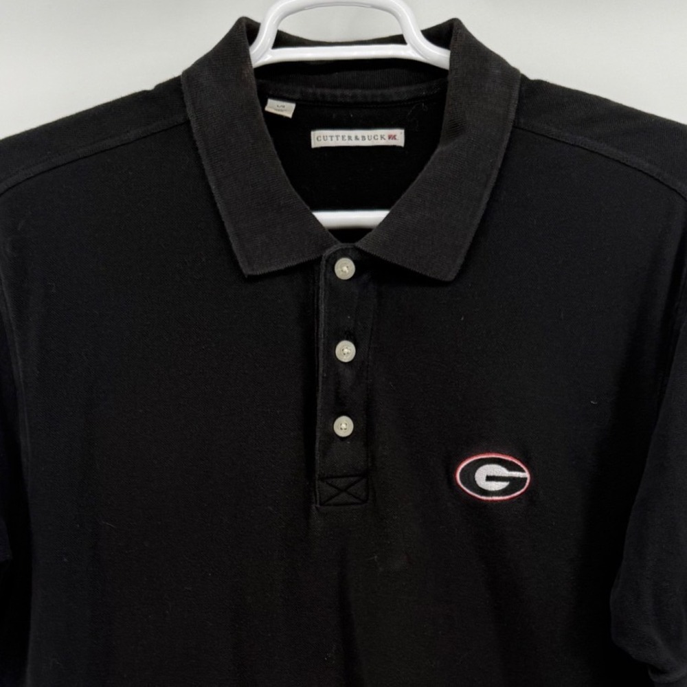 Cutter & Buck Mens Georgia Bulldogs Polo Shirt Large Black Cotton Short Sleeve